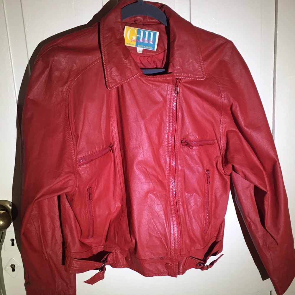 Vintage Red Leather Motorcycle Jacket